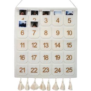 Photo Advent Calendar with Pockets, Christmas Calendar Countdown, Embroider Numbers Felt Photo Advent Calendar w/ 25 Small Pockets, Advent Calendars for Holiday Tradition (Gold)