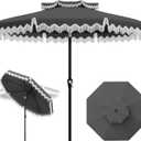AreShark 9FT Patio Umbrella with Fringe, Wind-Resistant Fiberglass 8 Ribs Tassel Outdoor Umbrella with Crank and Push Button Tilt, Double Tier Vent Sun Shade for Pool, Deck, Backyard, Gray