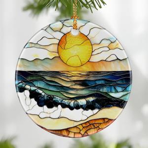 Beach Sunset Ornament, Christmas Ornament  Christmas Tree Decor, Holiday Decoration, Stocking Stuffer, Festive Gift Idea, Gifts for Ocean Lover, Nature Lover, Friends, and Family