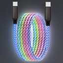 USB C to Type C LED Light Up Charging Cable,5FT RGB Flowing Light Up Glowing, 66W Fast Charging Cord for Samsung Galaxy S23 S22, iPhone 15 Pro Max Plus, iPad mini Pro Air, MacBook More(59inches)