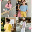 Oakgarden 4 Pack Girls Short Sleeve T Shirts Kids Casual Loose Tops Rolled Cuff Cute Basic Tees 5-14 Years Back to School