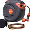 NEOTEC Retractable Garden Hose Reel 100 ft 1/2 Inch with 3-Layer PVC Hose Wall Mount Automatic Slow Return Any-Length Lock 180 Swivel Hose Reel for Large Yard
