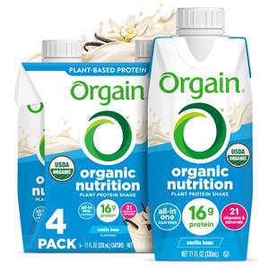 Orgain Organic Nutritional Vegan 16g Protein Shake, Vanilla, 11 oz, 4pk | Ready to drink plant based protein, meal replacement, 21 vitamins & minerals, fruits & vegetables, non-GMO, gluten-free (EXP 12/01/26)