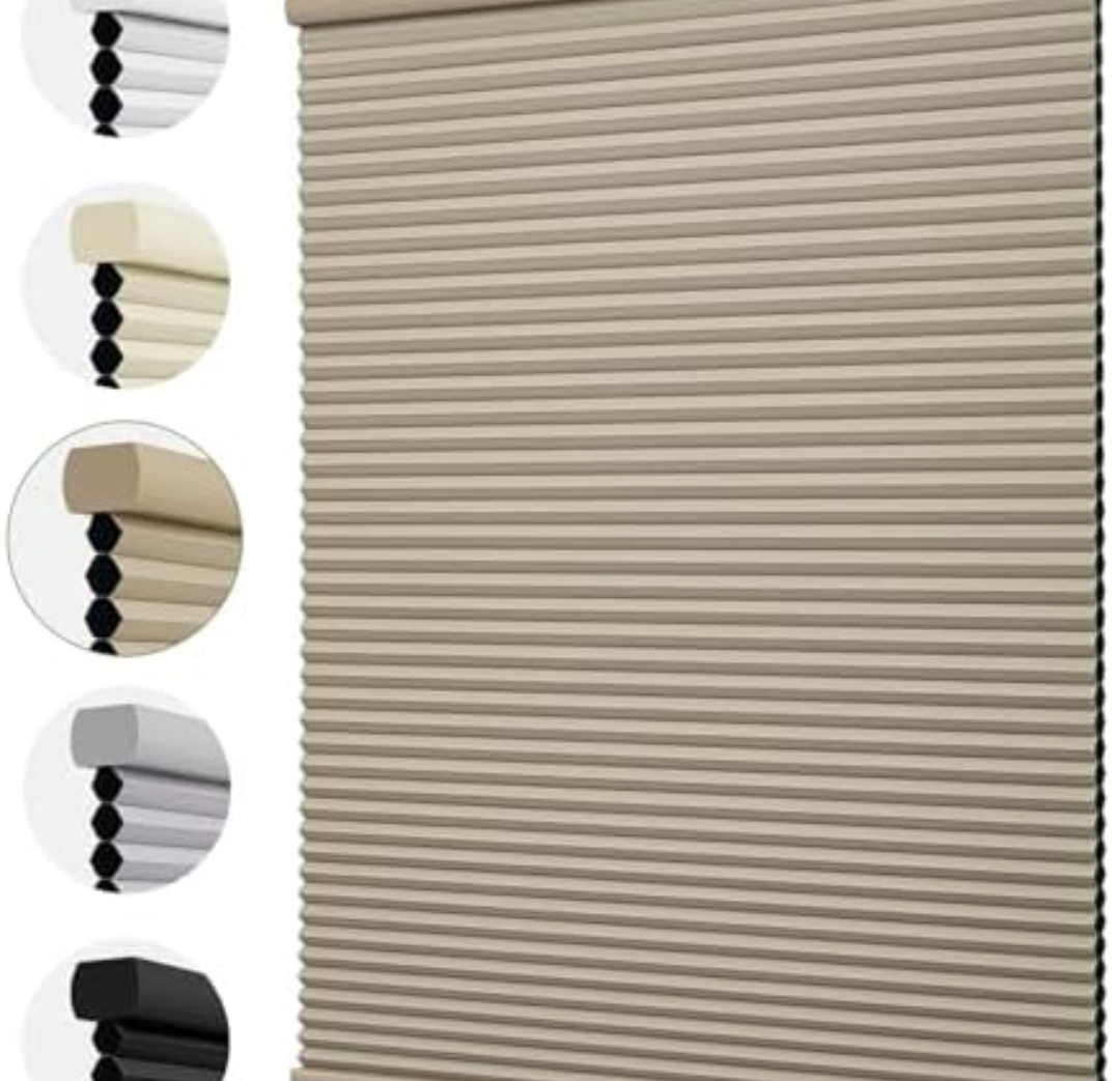 MiLin Cordless Cellular Shades 1.5 Inches Cell Cellular Blinds for Indoor Window Pull Down Honeycomb Blinds Thermal Insulated for Home, Office, Bedroom (Blackout Brown, 34" W x 64" H)