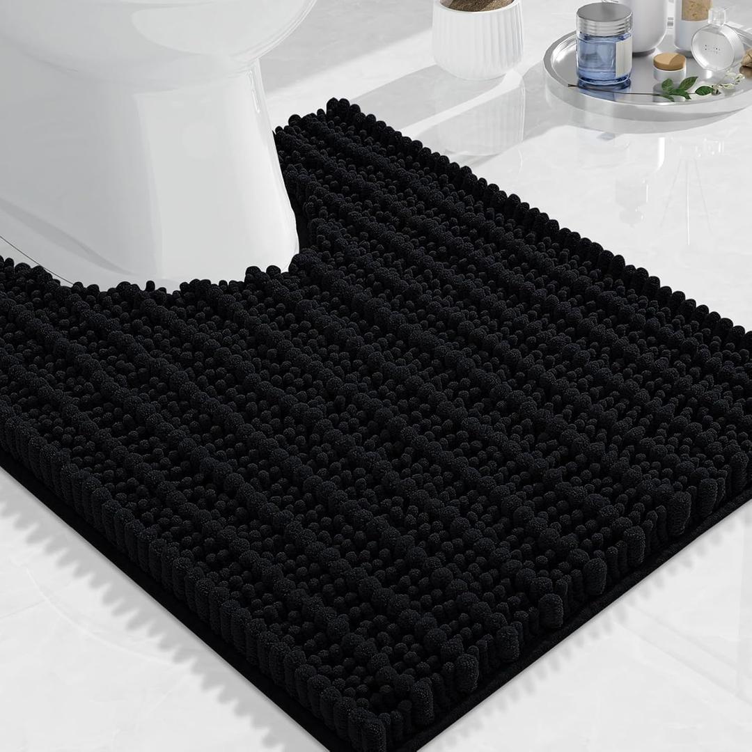 Arotive Luxury Toilet Rugs U-Shaped 24x20, Extra Soft Thick Absorbent Shaggy Chenille Bath Rugs, Non-Slip Machine Wash Dry, Bath Mat for Toilet Base, Tub and Shower, Home Decor Accessories, Black