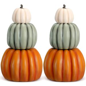 Wesiti 2 Pcs 21.3'' Large Fake Outdoor Stacked Pumpkins for Front Porch