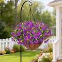 Yastouay Artificial Hanging Flowers for Outdoors, Fake Hanging Plants with Baskets, UV Resistant Hanging Flowers Fake Flowers for Outdoors Porch Patio Garden Spring Summer Decor(Purple) (10 Bundles)