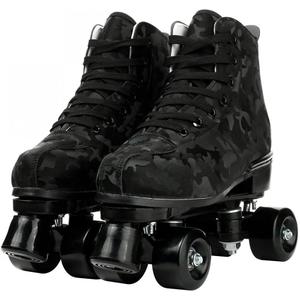 Roller Skates for Women and Men Cowhide High-Top Shoes Classic Double-Row Roller Skate Four-Wheel Roller Skates for Men Girls Unisex Christmas (42 - 10.24in - Women's 9 / Men's 7.5, black camouflage with black wheel)