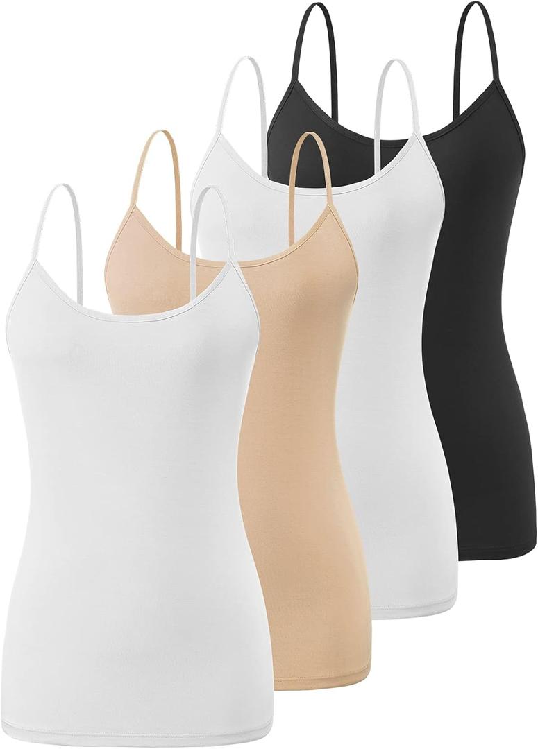 Air Curvey 4 Pack Camisole Tops for Women Basic Undershirt Tanks Adjustable Spaghetti Straps Camis Seamless Soft Layering Top (M)
