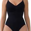 SHAPERX Women's Seamless Tummy Control Shapewear Bodysuit Thong Sculpting Body Shaper for a Snatched Waist, SZ55215-Black-L/ XL