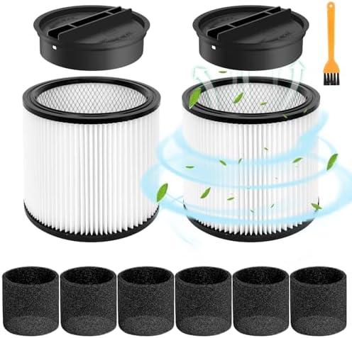 2 Pack 90304 Replacement Filter Compatible with Shop Vac 90304 90350 90333 90585 Wet Dry Vac Cartridge Filter with lids and Filter Foam Sleeve, Fits Most 5 Gallon and Above Shop Vac Vacuum Cleaners