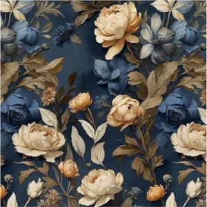 HAOKHOME Vintage Floral Peel and Stick Wallpaper Wall Paper Removable Boho for Bedroom Blue/Cream Contact Paper 17.7in x 9.8ft
