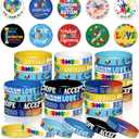 60 Pcs Autism Awareness Accessories Bulk Include 30 Puzzle Pieces Bracelet Silicone Wristband and 30 Button Badges Pins Special Autism Education for Adult Teens Motivational Party Supplies (blue)