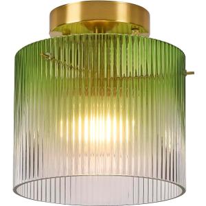 Modern Semi Flush Mount Ceiling Light, Vintage Gradient Green Glass Ceiling Light Fixture, for Closet Dining Room Kitchen Bedroom Entryway Hallway Hanging Lamp