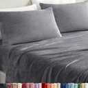 Fleece Sheets Queen Size Set - 4-Piece Velvet Flannel Sheet Set - Super Soft Fleece Bedding - 1 Flat & 1 Fitted & 2 Pillowcases - Warm, Comfy & Plush - Deep Pockets, Fuzzy & Anti-Static - Dark Grey
