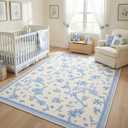 GarveeHome Floral Bow Rugs for Bedroom Girls, 5x7 Area Rugs for Living Room with Soft Low Pile, Non Slip Blue and White Washable Rug 5x7 for Nursery Kids Playroom Dining Room College Dorm Rug