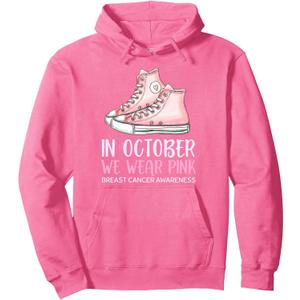 Teenager Breast Cancer Awareness Pink Sneakers Girls Women Pullover Hoodie, Adult Unisex, Bright Pink, XX-Large