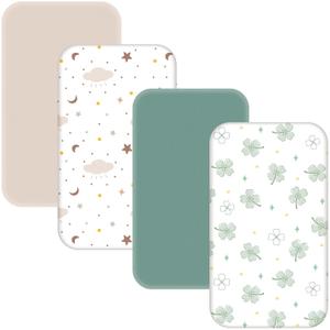 4 Pack Bassinet Sheets - 35"x20" Bedside Bassinet Sheets for Newton, Ezebaby, Angelbliss, AMKE(3 in 1) & Other Large Bedside Sleeper | Ultra Soft & Skin Friendly Bassinet Fitted Sheets for Boys Girls (Green)