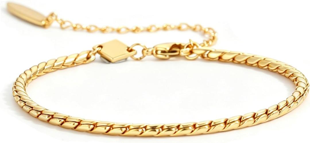 Dainty Gold Bracelets for Women, 18K Real Gold Plated Trendy Gold Chain Bead Bracelets Stackable Minimalist Everyday Jewelry Gift for Women