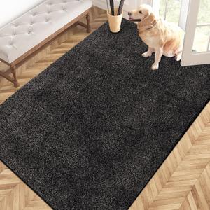 PURRUGS Easy Care Area Rug 4ft x 6ft, Non-Slip Machine Washable Entryway Rug, Dog Door Mat, Stain Resistant Accent Rug for Hallway, Living Room, Bedroom and Mudroom, Charcoal, 48" x 72"