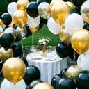 Black Gold White Confetti Balloon Set,100pcs 12 Inch Metallic Gold and Black White Glitter Confetti Balloon for Wedding, Birthday, Graduation Party Decorations,Happy New Year Decorations