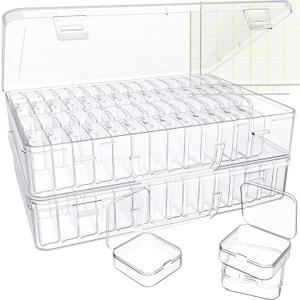 Bead Organizer Box, 120 Pack Small Clear Storage Boxes with Labels, Large Travel Craft Case with Handle, Mini Plastic Containers for Jewelry Making Diamonds DIY Pony Bracelet Screws Seeds Small Parts