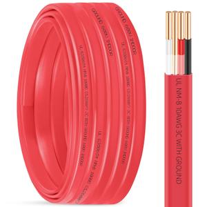 NM-B 10/3 Wire with Ground,50ft 10 AWG Copper Wire 10 Gauge 3 Conductor with Ground,Non-Metallic Sheathed NM-B Cable,10/3 Solid Indoor Residential Wiring for Branch Circuit Switches,Outlets,Other Load