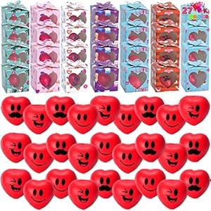 27 Packs Valentine Heart Stress Balls Smile Face Squeeze Toys with Valentine Themed Gift Box, Smiley Face Foam Stress Relief Balls for Valentine Party Favors, Classroom Exchange, Game Reward