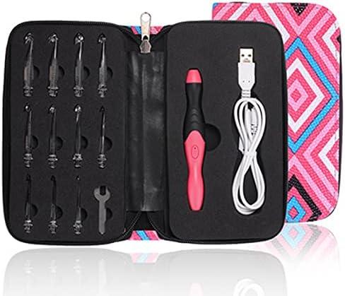 LOVE and WEAVING Lighted Crochet Hook Set - 11 Size Interchangeable Heads 2.5mm to 8.0mm with Latest Bag,USB Rechargeable LED Lighted Crochet Hook Set for Arthritic Hands (Pink Plaid)