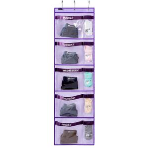 Weekly Kids Clothes Organizer Day of Week School Clothing Storage Monday to Friday Hanging Closet Organizer (Purple)