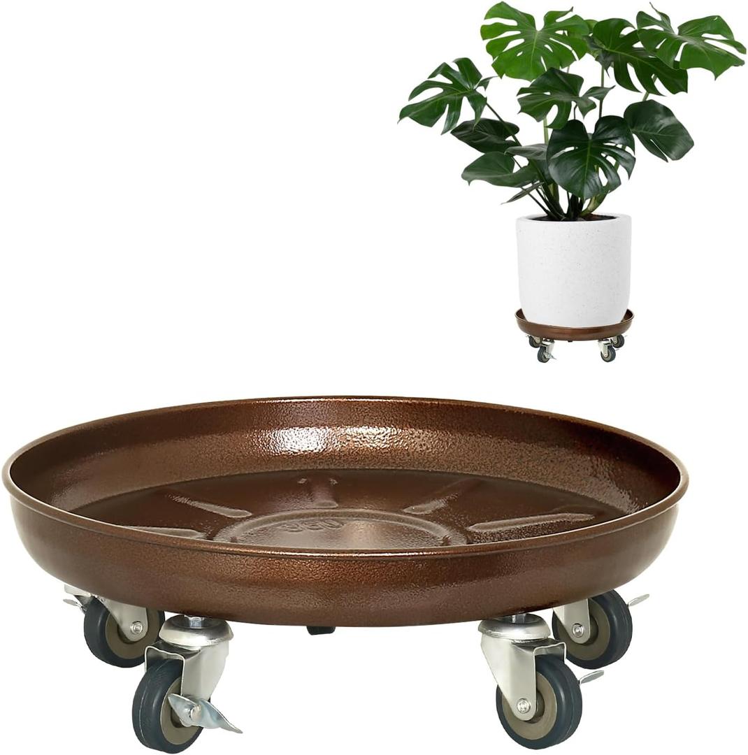 Plant Stand Rolling Plant Caddy With Wheels, 14 inch Plant Saucer With 360 Lockable Wheels, 390 LB Capacity Metal Rolling Plant Cart for Heavy Duty Planter, Rustproof Plant Dolly for Outdoor/Indoor