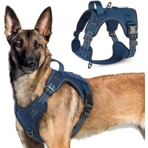 Rabbitgoo Tactical Dog Harness for Large Dogs, No Pull Military Service Vest with Handle & Molle, Easy Control for Training Walking, Adjustable Reflective Straps, Blue, XL