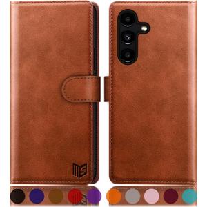 SUANPOT for Samsung Galaxy S24 5G Wallet case with RFID Blocking Credit Card Holder,Flip Book PU Leather Protective Cover Women Men for Samsung S24 Phone case Light Brown