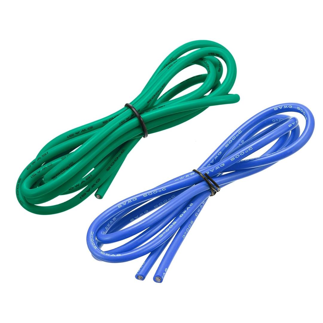 MECCANIXITY 8 Gauge Wire Silicone Wire 8AWG Electrical Wire Stranded Wire Tinned Copper Wire High Temp Hookup Wire Blue and Green 1.5m/4.92ft for Car Model Electric Appliances 2pcs