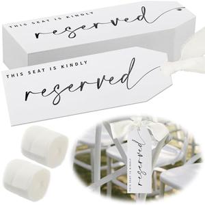 AmazingSpark 24 Pcs Reserved Signs for Wedding Chairs with Ribbon Reserved Seating Signs Hanging for Wedding Ceremony Seat Cards for Important Events Church Pews Restaurant(White,Stylish)