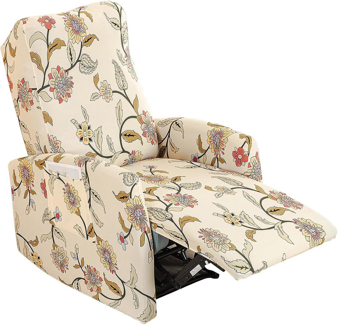 Recliner Chair Covers 4 Pieces Waterproof Small Recliner Sofa Slipcover Stretch Recliner Slipcover for Lazyboy Recliner Chair with Storage Pocket Furniture Protector for Living Room, A13