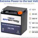 YTX30L-BS 12V 385 CCA AGM – Maintenance-Free 30Ah Battery for Harley, ATV, UTV, Jet Ski – T3 Nut & Bolt Terminal – Fits Harley Road King, Polaris Sportsman 850, Can-Am Outlander