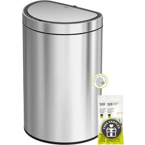 EKO Mirage Semi-Round Motion Sensor Trash Can, 47 Liter / 12.4 Gallon Automatic Large Kitchen Trash Can with Deodorizer Compartment, Removable Lid and Bucket, Matte Stainless Steel