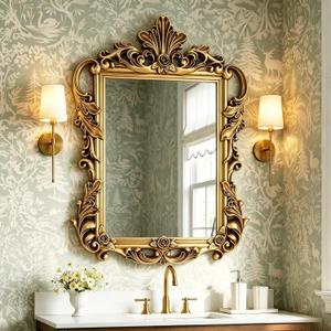 Large Antique Gold Mirror, 43.7'' x 32.2'' Ornate Lightweight PU Frame, HD Decor Mirrors, Baroque Mirror for Living Room Dining Room Entryway to Enhance Space Aesthetics