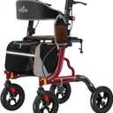Aojin Rollator Walker for Seniors with Seat, Lightweight & Foldable, 8" All-Terrain Wheels, 18" Big Seat, 6-Level Adjustable Height Rolling Walker, 350 lb Capacity, Burgundy