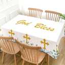 Hafangry God Bless Tablecloth Boy First Holy Communion Blue Baptism Christening Party Decoration Christian Cross Kitchen Dining Room Table Cloth Home Decor-6084inch