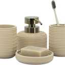 ZCCZ Beige Bathroom Accessories Set 4 Pcs - Toothbrush Holder, Soap Dispenser, Vanity Tray, Tumbler - Countertop Organizer for Bathroom Decor - Stylish and Functional Accessory Set for Home (Beige 4pcs)
