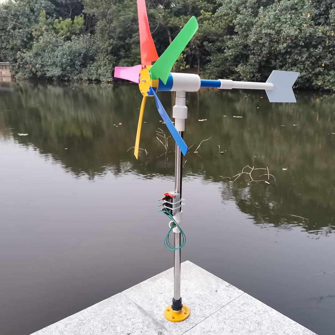 DIY Small Wind Turbine Generator Kit and Light Strip for Backyard Decoration Free Energy Generator Garden Decor 18 Inches Diameter