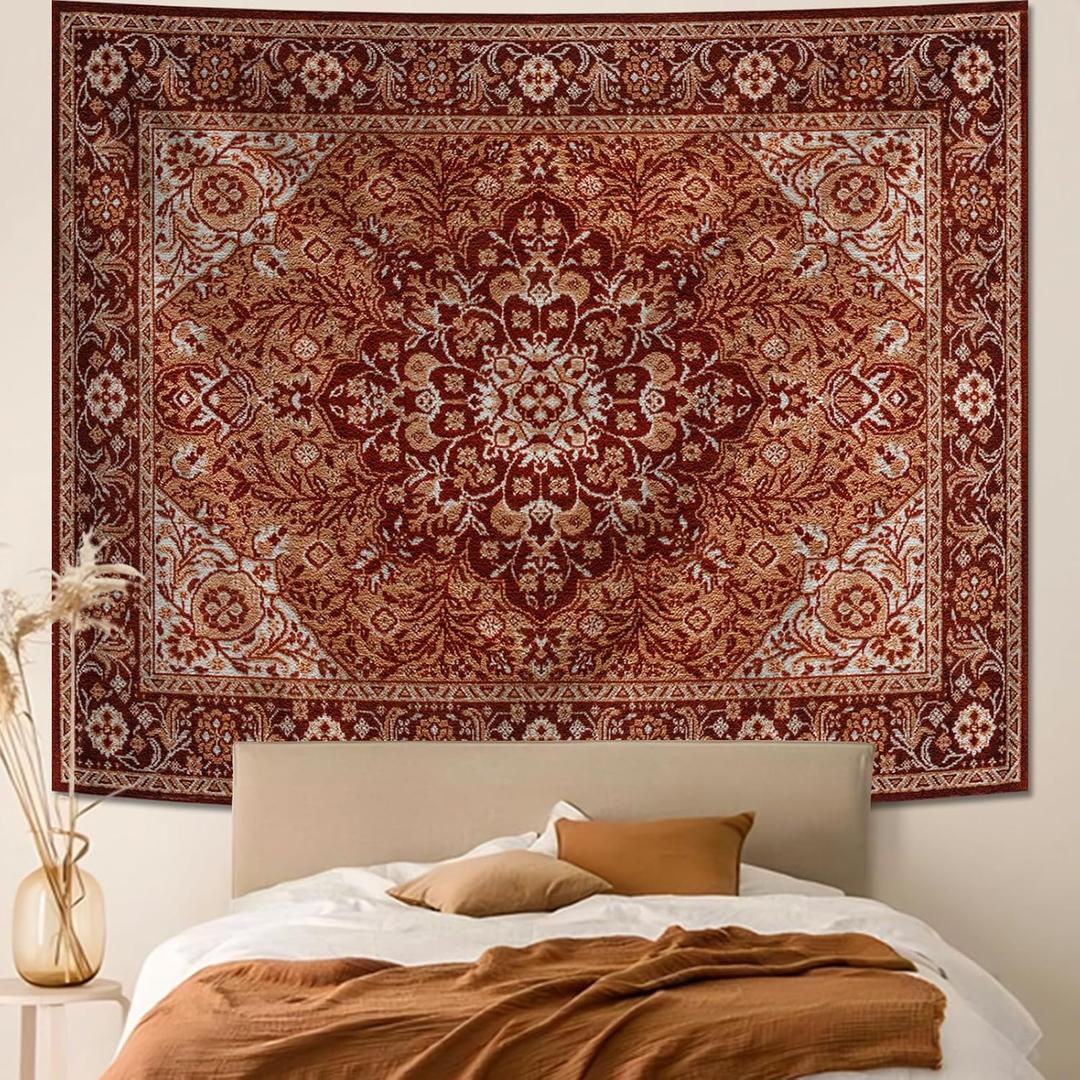 Apdidl Boho Mandala Hippie Wall Tapestry for Bedroom Aesthetic, Indian Bohemian Floral Tapestries Art Decor, Vintage Orange Fabric Vertical Wall Hanging for Living Room Dorm 51" X 60"