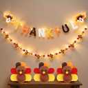 Hunnmingre Thankful Banner Set 3D Felt Thanksgiving Garland with LED String Lights, Hanging Fall Decor for Home, Party, Mantel, Front Door, Window, Wall (Turkey)