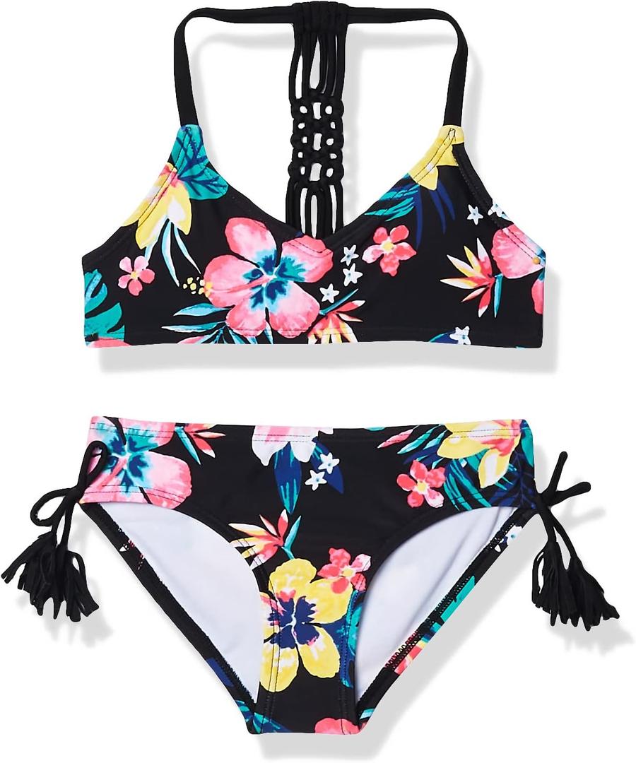 Kanu Surf Girls' Willow V-Neck Bikini Beach Sport 2-Piece Swimsuit (14, Brooke Black)