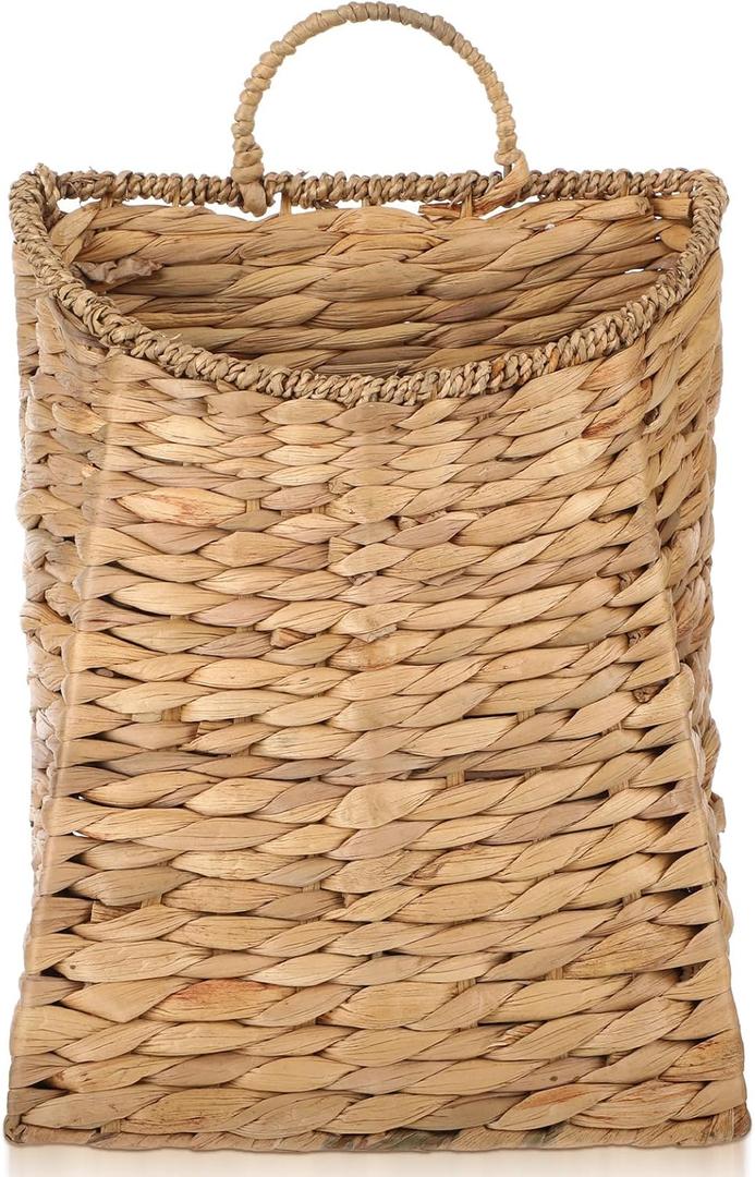 Woven Hanging Basket Water Hyacinth Hanging Wall Basket Portable Wicker Handmade Baskets Front Door Hanger Baskets Wreath for Plants Door Basketswith Handle for Garden Farmhouse Home Flowers