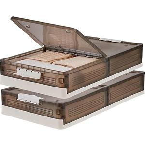 HOdo Home Under Bed Storage Containers with Lids and Wheels, Folding Plastic Storage Box, Stackable Under Bed Rolling Storage Plastic Containers for Clothes, Shoes, Blankets