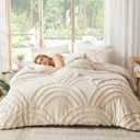 ENJOHOS Boho Comforter Set 3PC, Full Size, Beige, Dorm Bedding Sets for College Girls, Tufted Rainbow Design, Fluffy Lightweight Breathable Microfiber Comfoter