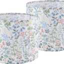 Lamp Shades Set of 2 for Table Lamps, 13" Top x 13" Bottom x 10" High(Spider), Printed Floral Medium Drum Lampshades, for Living Room,Bedroom Desk Lamps Replacement, Easy Assembly Required, By GO&SO, 13*13*10IN - 2PC